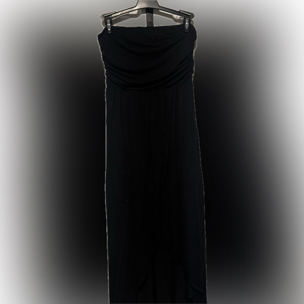 Black Strapless Maxi Dress – Flowy Layered Skirt